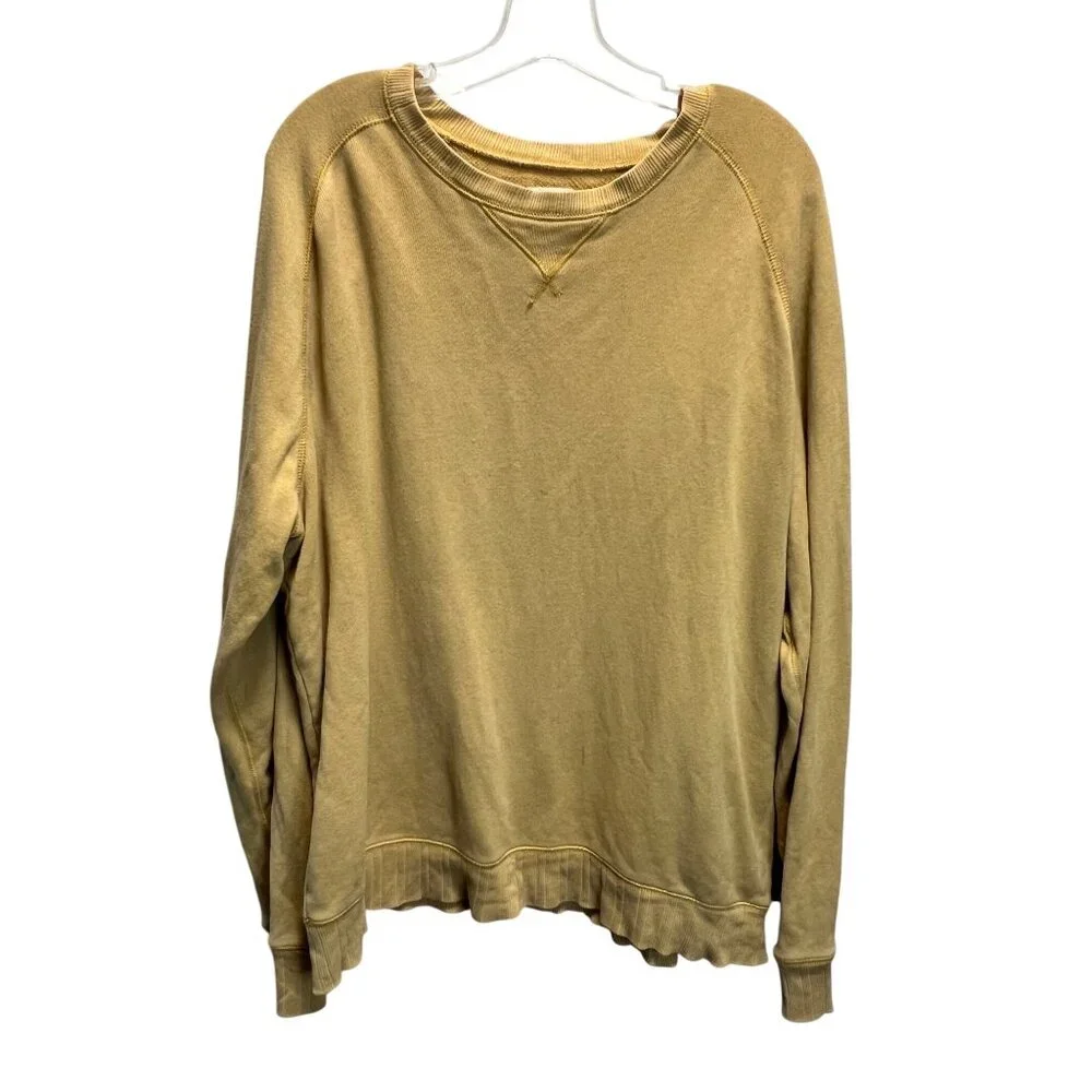 Lands End Canvas Mustard Yellow Crewneck Sweatshirt Mens Size L Cotton Long Slee